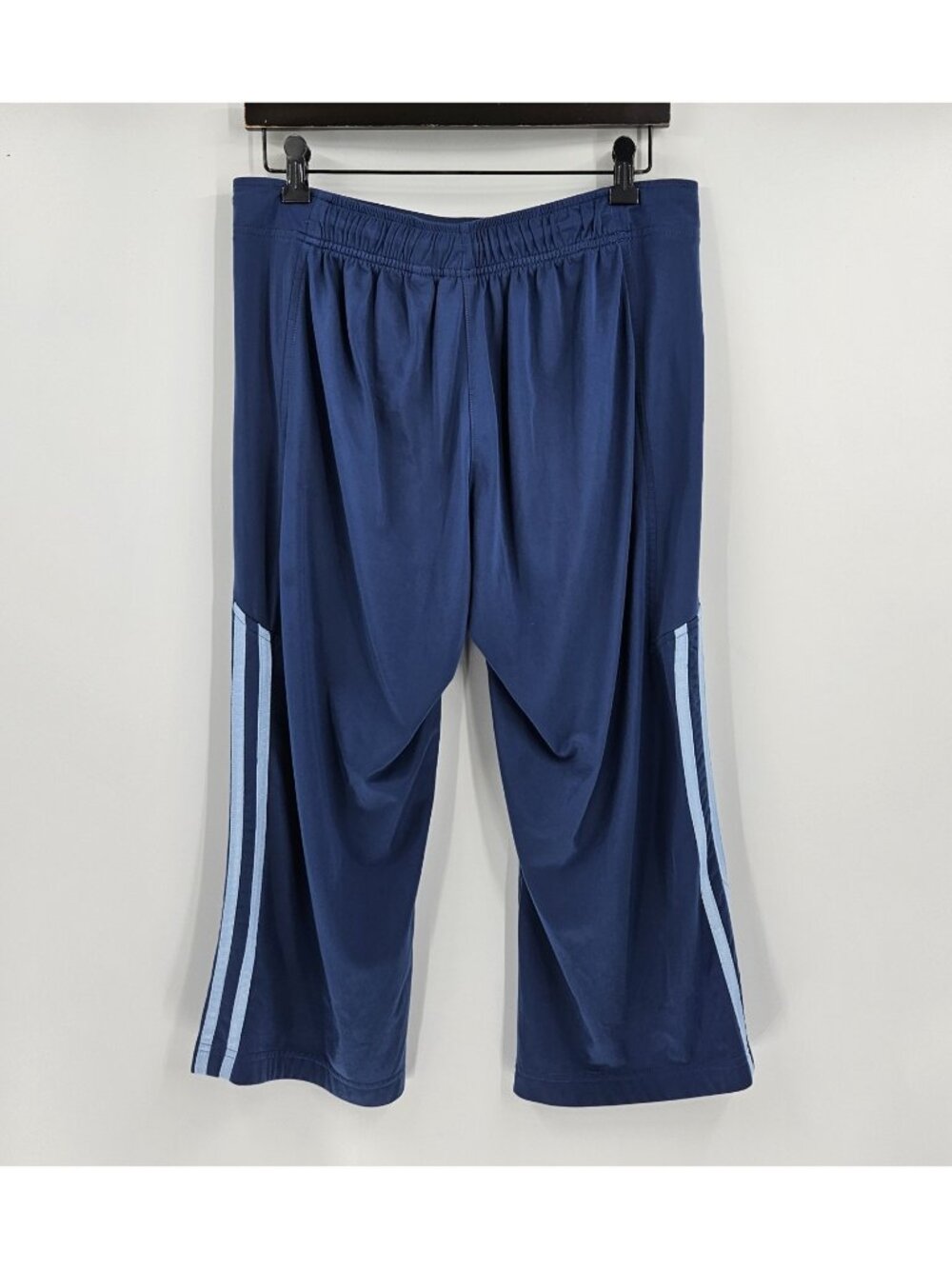 Y2K 2007 Adidas Climalite Crop Track Pants Blue 3 Stripe Athletic Capri Women M - Picture 2 of 4
